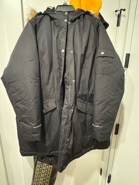 Eddie Bauer Black Insulated Parka with Faux-Fur Trim
